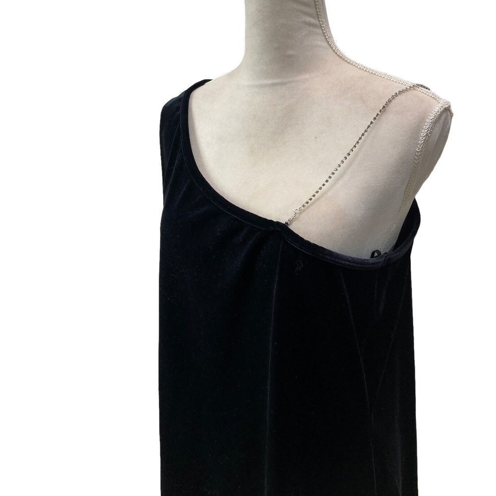 Venezia 18/20 XXL Women's Black Velvet Party Top Shirt one Sleeve Rhinestone USA - Picture 2 of 13